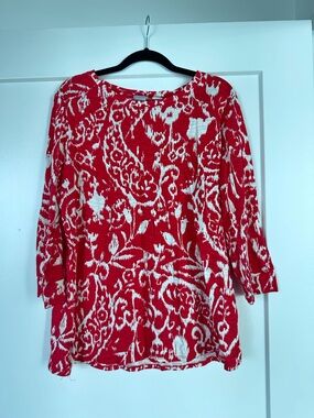 Chicos Red Floral Print Knit Top